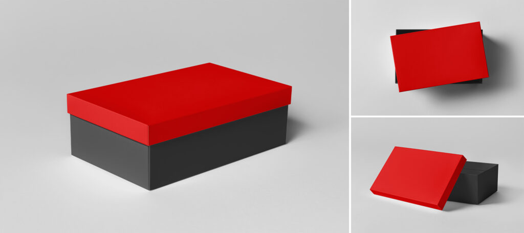 shoe box mock up, two-piece, red and black